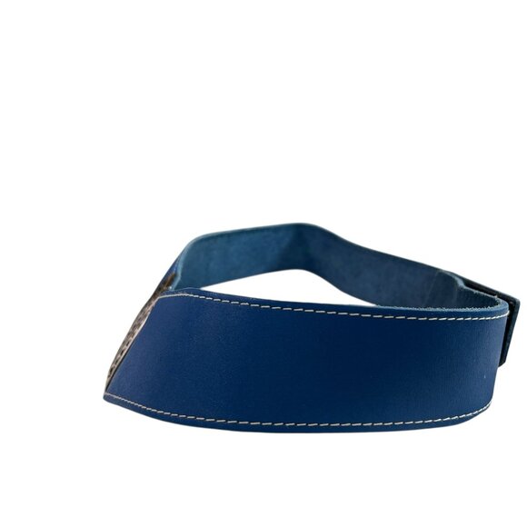 Vintage 80s Blue Leather Wide Statement Waist Belt with Metal Detail Size M/L main image 9